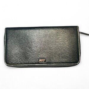 Salvatore Ferragamo Black Pebbled Leather Zippered Organizer - Like New